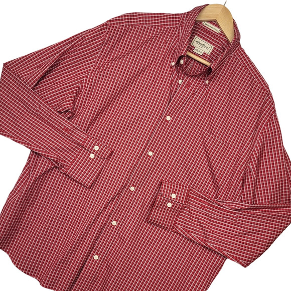 Eddie Bauer Men’s Long Sleeve Button-Down Shirt XL Red Plaid Wrinkle Free - Picture 1 of 16